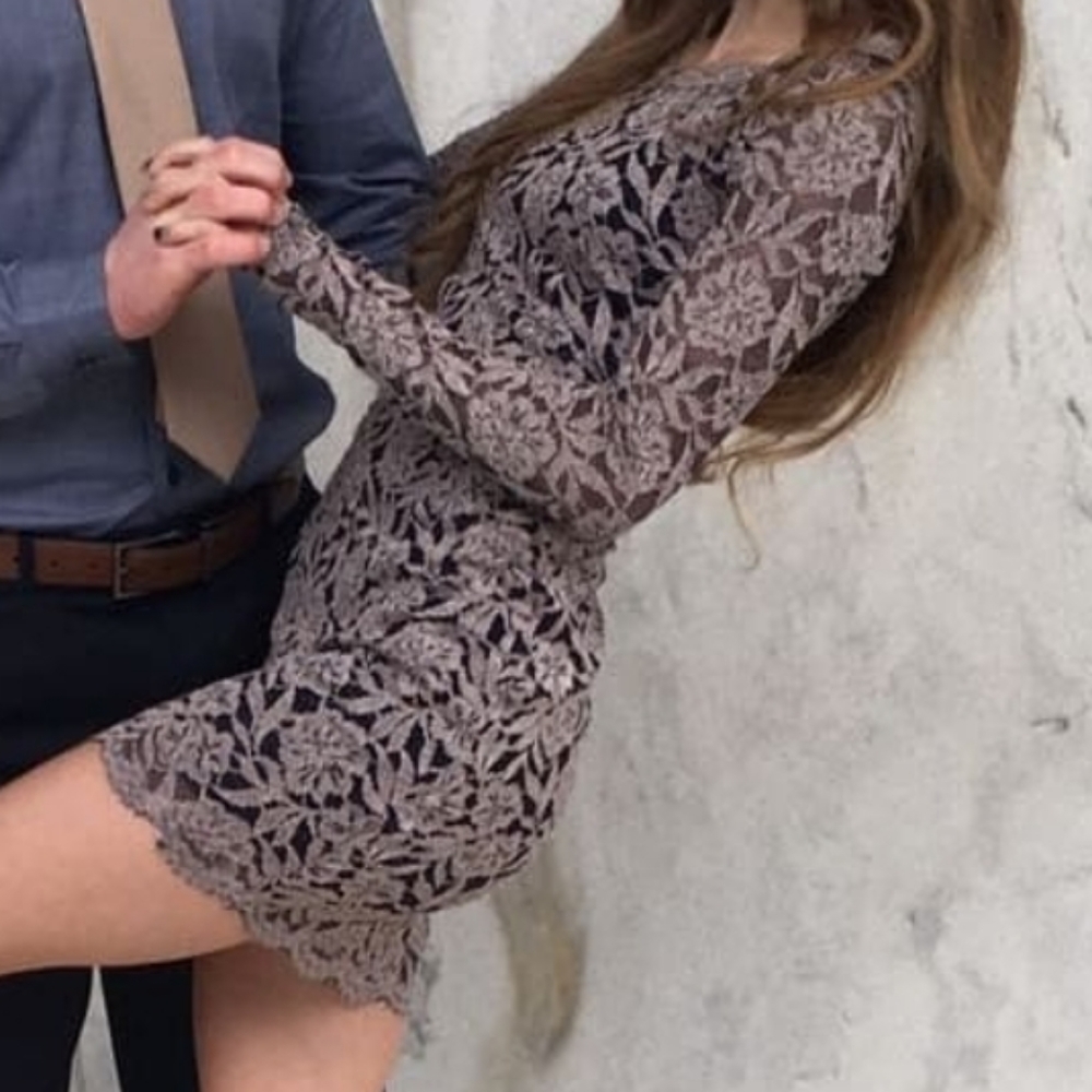Taupe and Navy Sweetheart dress